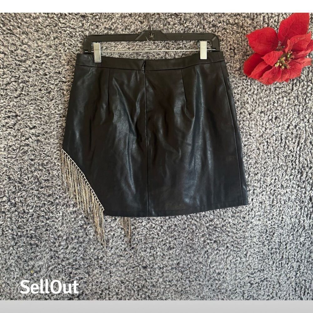 Buddy Love Women's Black Mini Skirt L Rhinestone Fringe Party